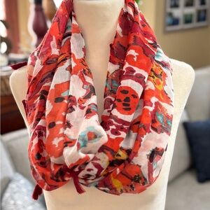 Ricki's Red Floral Print Infinity Scarf with Coral, Teal & Yellow Accents